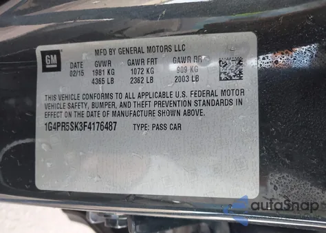 2015 Buick Verano Convenience Group из США, поврежденный, VIN 1G4PR5SK3F4176487